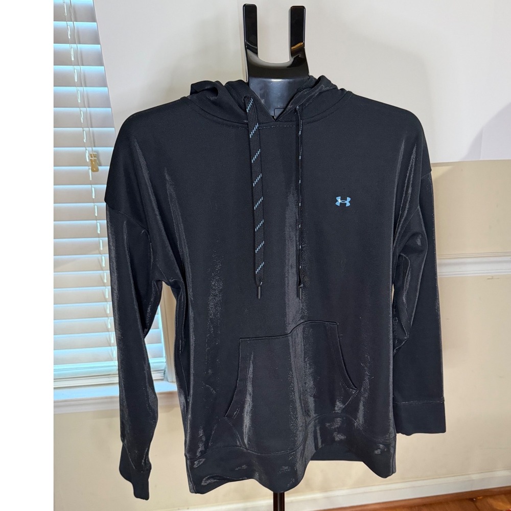 Under Armour ColdGear Hoodie  Medium Black Metallic Shimmer Loose Fit Sweatshirt